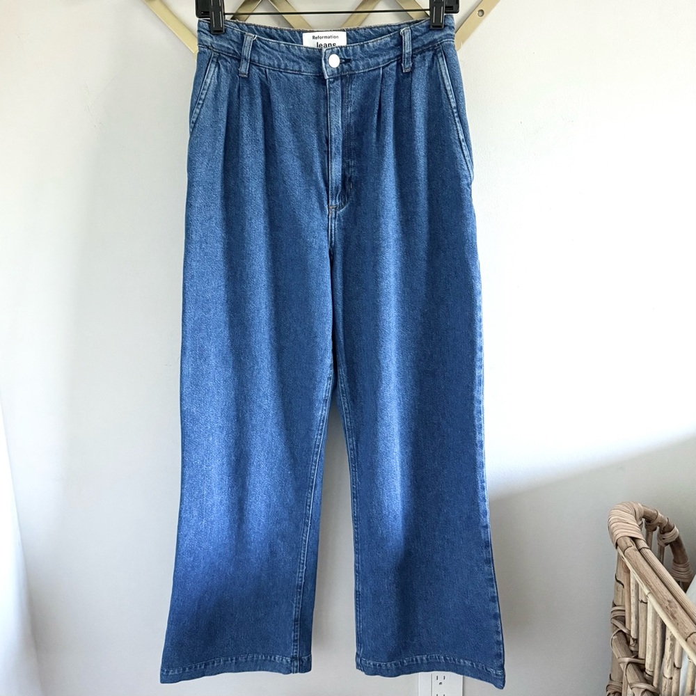 Reformation Montauk pleated trouser wide leg jean | size 26 - Picture 4 of 11